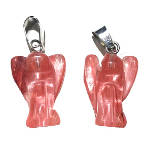 Crystal pink Angel guardian pendant natural stone hand cut 2 - 2,2 cm, stone of stones
