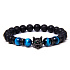 Lava + Tiger eye light blue + Wolf head bracelet elastic natural stone, ball 8 mm / 21 cm