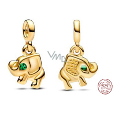 Charm Sterling silver 925 Elephant - Mini Medallion with royal green crystal, bracelet pendant Charm Sterling silver 925 Elephant - Mini Medallion with royal green crystal, bracelet pendant