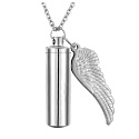 Commemorative urn pendant, Angel wings waterproof, stainless steel 9 x 37 mm