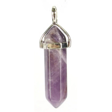 Amethyst pendulum hexagon pendant natural stone 41 x 13 mm, stone of kings and bishops
