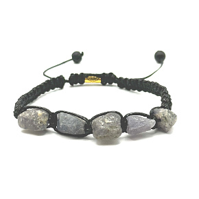 Tanzanite raw natural stone bracelet, hand knitted, adjustable size