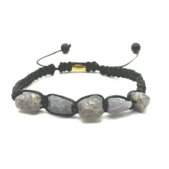 Tanzanite raw natural stone bracelet, hand knitted, adjustable size