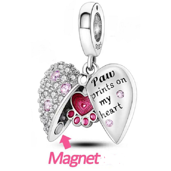 Sterling silver 925 Pawprints on my heart, heart pendant on pet bracelet
