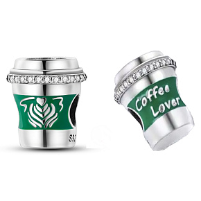 Charm Sterling silver 925 For coffee lovers - Coffee cup, bead for bracelet, food and drink