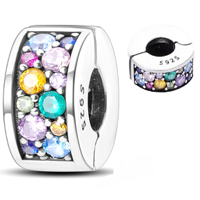 Charm Sterling silver 925 Garden of Eden colored cubic zirconia, stopper, clip bead on bracelet symbol