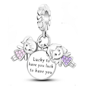 Charm Sterling Silver 925 Siblings Sisters I'm Lucky to Have You 3-in-1, Family Bracelet Pendant
