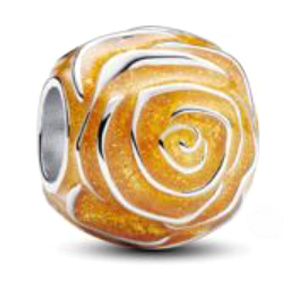 Charm Sterling Silver 925 Yellow Rose in Bloom, Bead for Nature Bracelet