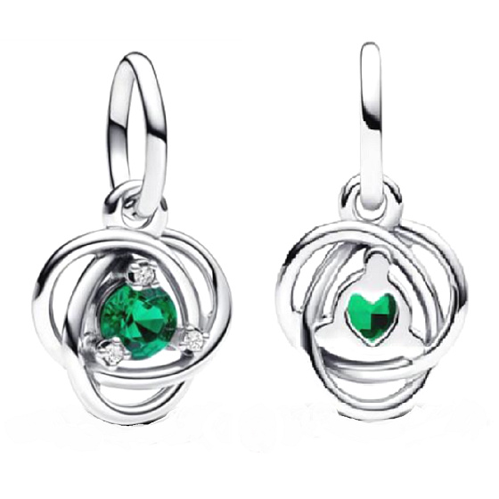 Charm Sterling silver 925 Green eternity circle May, pendant on bracelet symbol