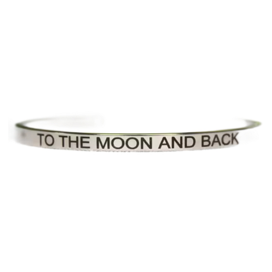 Stainless steel bracelet silver with engraving To the Moon and back, open cuff, 4 mm