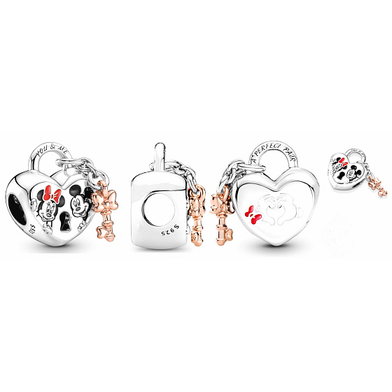 Charm Sterling silver 925 Disney Minnie Mouse & Mickey Mouse Padlock - eternal love, bracelet bead, love