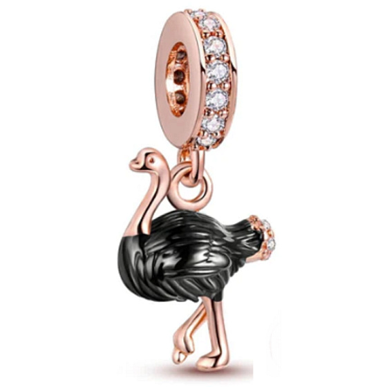 Charm Sterling silver 925 Ostrich rose gold plated, animal bracelet pendant