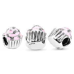 Charm Sterling silver 925 Sweet cupcake, bead for bracelet, food and drink