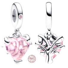 Charm Sterling silver 925 Rose tree of life, one heart, one origin, family bracelet pendant
