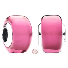 Charm Sterling silver 925 Pink Murano glass bead on bracelet symbol