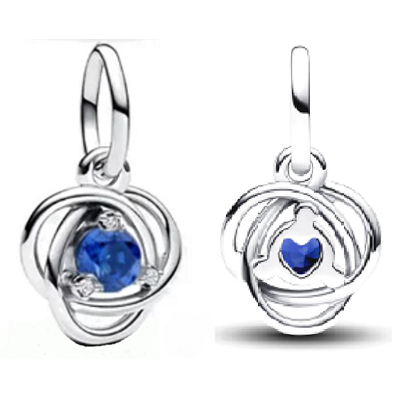 Charm Sterling silver 925 Blue circle of eternity shining, pendant on bracelet symbol