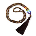 108 Mala 7 chakra necklace, wooden beads meditation rosary, tassel 8,5 cm, bead 6 mm