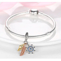 Charm Sterling Silver 925 Protective Amulet, Anchor, Feather, Shell 3-in-1, Sea Bracelet Pendant