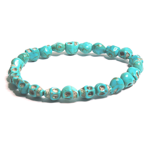 Tyrkenite Skull hand carved bracelet elastic natural stone 8 mm / 16-17 cm, stone of young people looking for life purpose