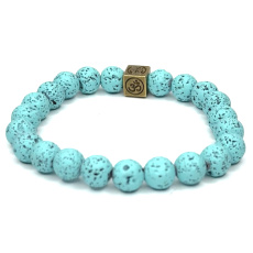 Lava green-blue with royal mantra Om, bracelet elastic natural stone, ball 8 mm / 16-17 cm, born of the four elements