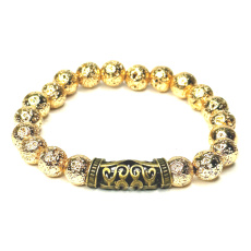 Lava gold color plated bracelet elastic natural stone, bead 8 mm / 16-17 cm, born of the four elements