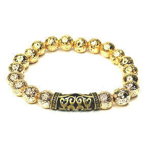 Lava gold color plated bracelet elastic natural stone, bead 8 mm / 16-17 cm, born of the four elements