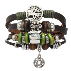 Leather multi-layered bracelet, symbol Tree of Life + lily + Star of David, adjustable size Leather multi-layered bracelet, symbol Tree of Life + lily + Star of David, adjustable size