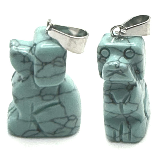 Tyrkenite Dog pendant natural stone, hand cut figurine 1,8 x 2,5 x 8 mm, stone of young people, looking for a life goal