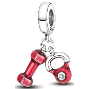 Sterling silver 925 Exercise weights - dumbbell and kettle 2in1, sport bracelet pendant