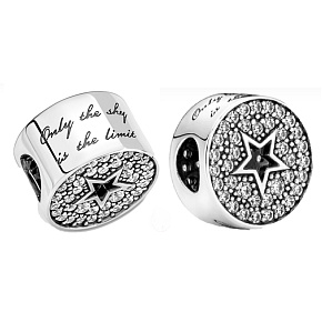 Charm Sterling silver 925 Congratulations with star, stopper, clip bead on anniversary bracelet