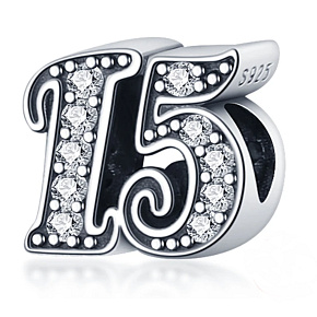 Charm Sterling silver 925 15 anniversary, bead on bracelet