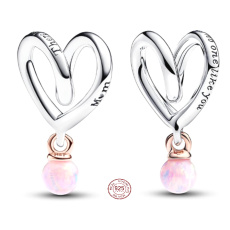 Charm Sterling Silver 925 Two-Tone Wrapped Heart for Mom, Family Bracelet Pendant