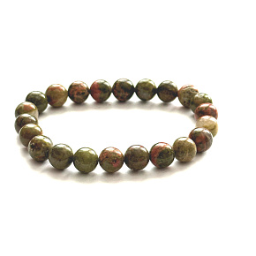 Unakite bracelet elastic natural stone, 8 mm bead / 16 - 17 cm, stone of personal growth and visions, release
