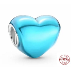 Charm Sterling silver 925 Metallic teal heart, bead for bracelet, love