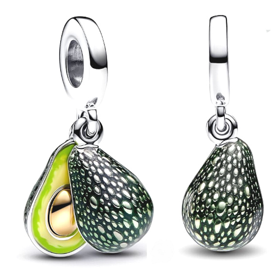 Charm Sterling Silver 925 Avocado 2-in-1, Bracelet Pendant Food