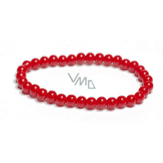 Coral red bracelet elastic natural stone, ball 6 mm / 16 - 17 cm