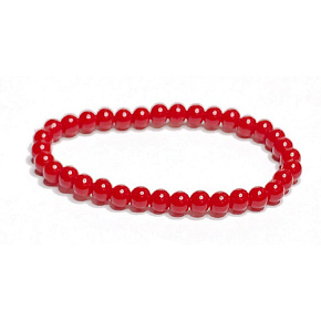 Coral red bracelet elastic natural stone, ball 6 mm / 16 - 17 cm