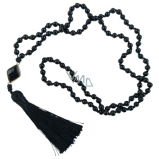 108 Mala Obsidian náhrdelník kosočtverec, meditační šperk, přírodní kámen vázaný, elastický, korálek 6 mm, kámen záchrany