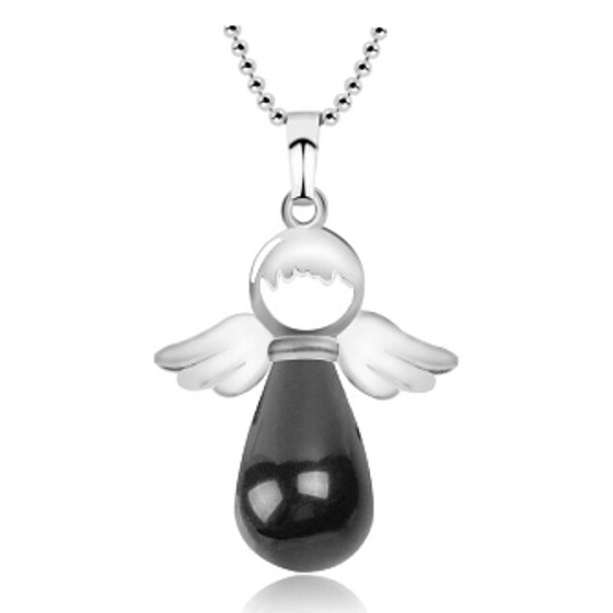 Onyx black Angel pendant natural stone 4,2 x 3 cm, life force stone