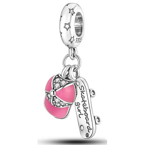 Sterling silver 925 Skateboard, 2in1 cap, sport bracelet pendant