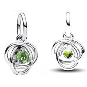 Charm Sterling silver 925 Green light circle of eternity August, pendant on bracelet symbol