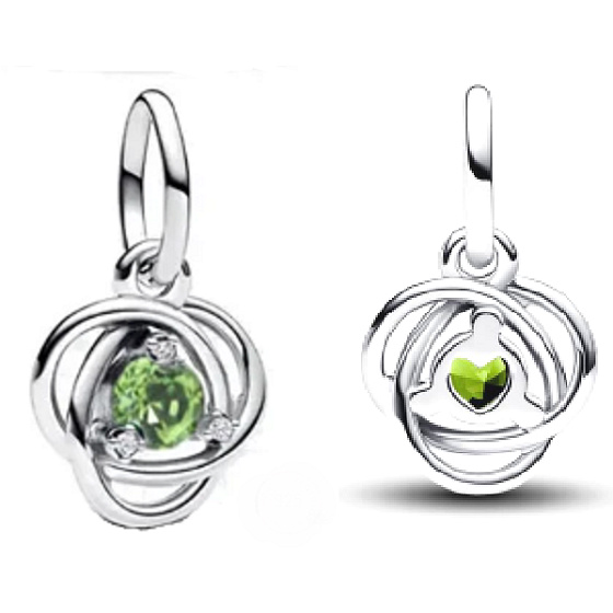 Charm Sterling silver 925 Green light circle of eternity August, pendant on bracelet symbol