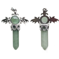 Chalcedony cross made of alloy and natural stone 5.3 x 3.7 x 12 mm, stone of love and joy