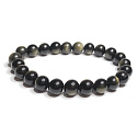 Obsidian gold bracelet elastic natural stone, ball 8 mm / 16-17 cm, rescue stone