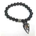 Shungite + Eye of Horus bracelet elastic natural stone, ball 8 mm / 16 - 17 cm, stone of life