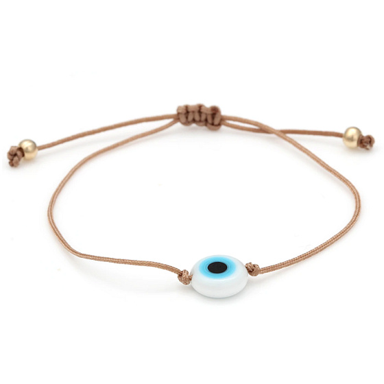 Blue eye bracelet rope woven brown, gold color ball