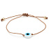 Blue eye bracelet rope woven brown, gold color ball