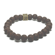 Lava brown with royal mantra Om, bracelet elastic natural stone, ball 8 mm / 16-17 cm, born of the four elements