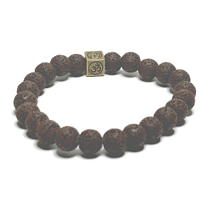 Lava brown with royal mantra Om, bracelet elastic natural stone, ball 8 mm / 16-17 cm, born of the four elements