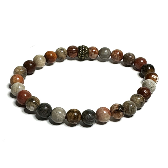 Coral fossil bracelet elastic natural, ball 6 mm / 16 - 17 cm